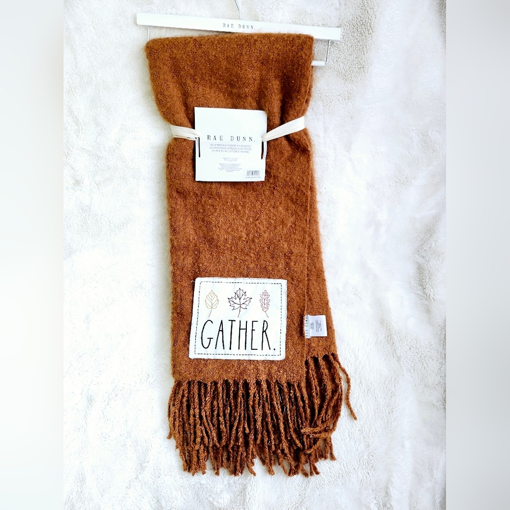 Rae Dunn Gather Throw Fall Leaves Fringe Faux Mohair So Soft New Burnt Orange